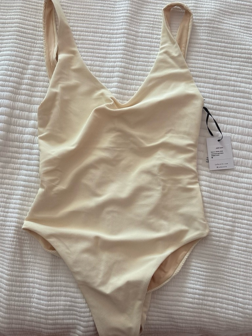 Jade Swim Cream Ribbed One-Piece Swimsuit